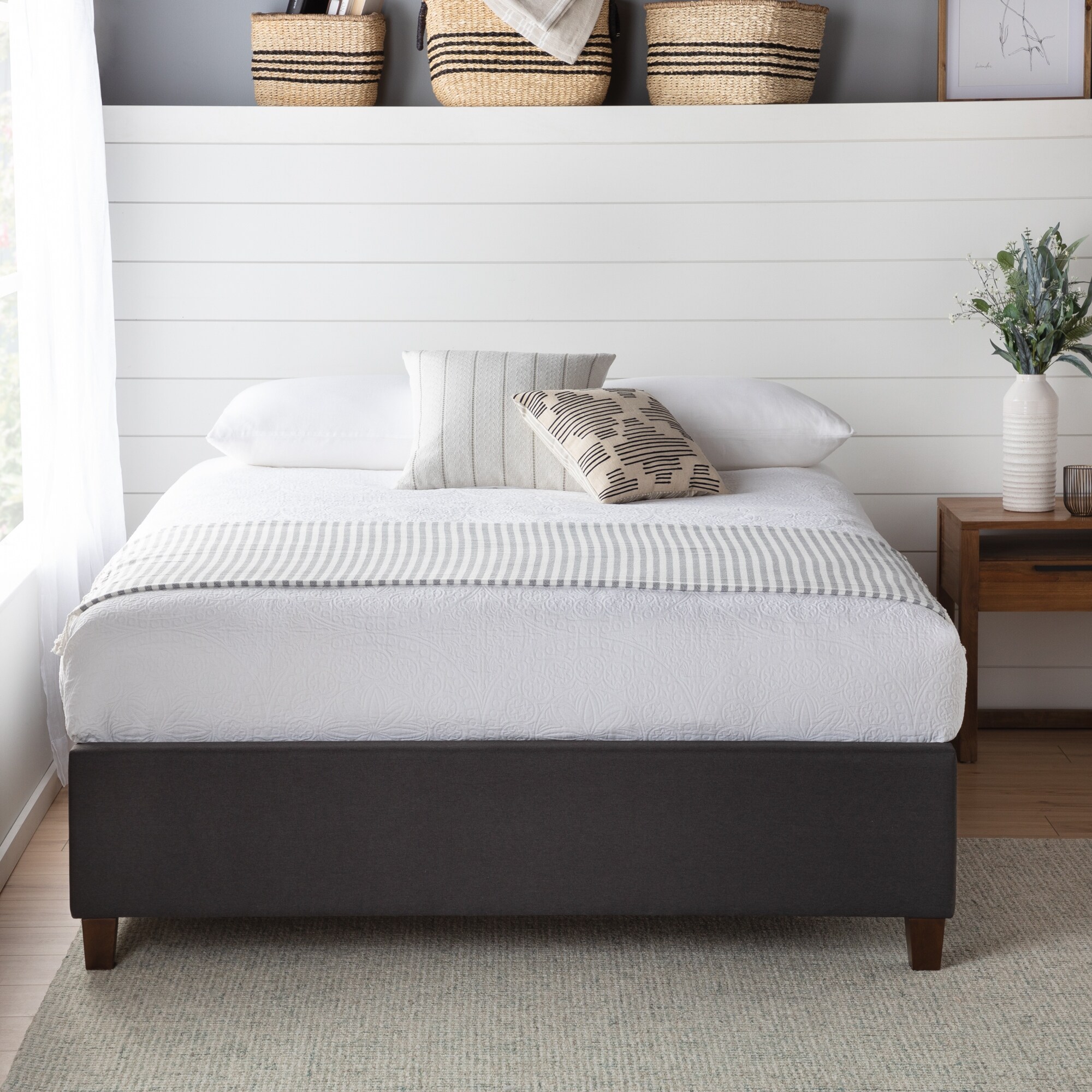 Brookside ava upholstered platform deals bed with slats